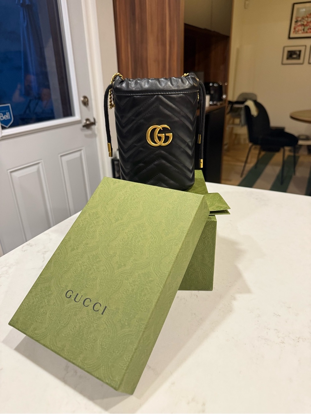 Gucci Black Chevron Leather Mini Crossbody with Gold Double G